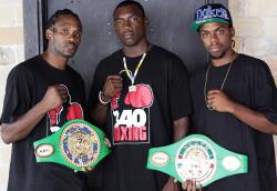 Boxers Samuel Rogers (left), Julius Jackson, and John Jackson promote the opening of a new gym. Boxers Samuel Rogers (left), Julius Jackson, and John Jackson promote the opening of a new gym.